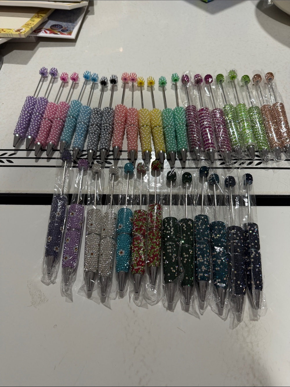 Lot of 35 Pearl and Rhinestone Beadable Pens